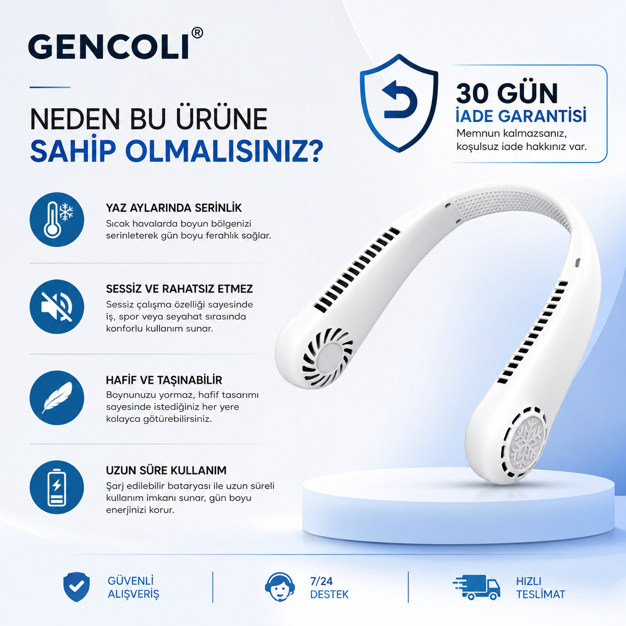 Gencoli® Taşınabilir Boyun Fanı
